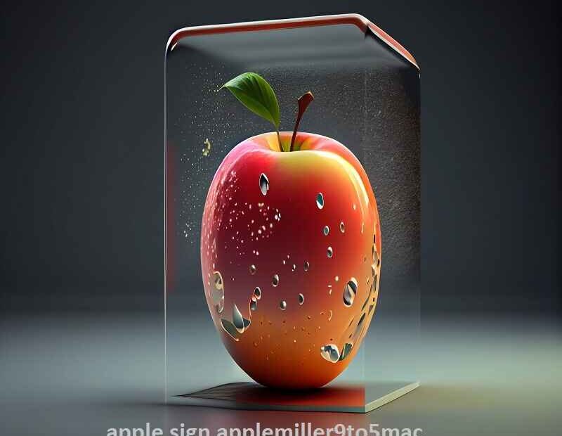 3D illustration of a vibrant apple encased in a transparent block, symbolizing secure protection for apple sign applemiller9to5mac.