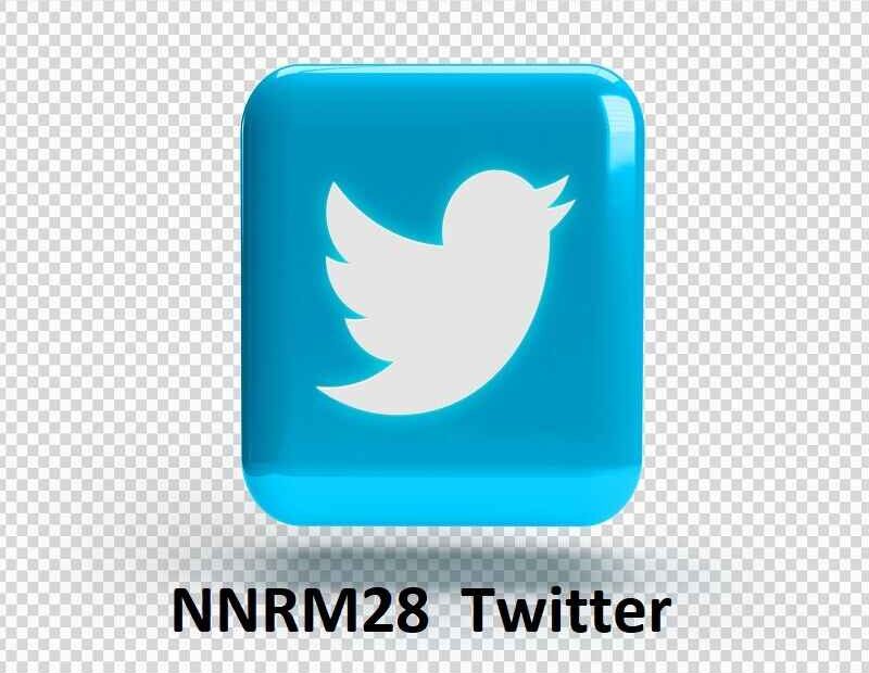 A 3D-style blue square with a white bird silhouette representing Twitter, accompanied by the text 'NNRM28 Twitter' in bold black font below the icon, on a transparent background.